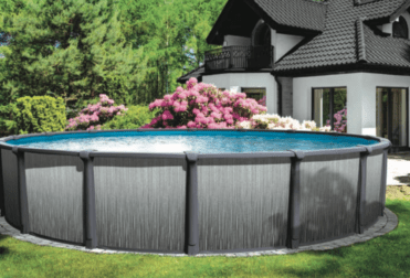 Beautiful above ground pool in typical English garden.