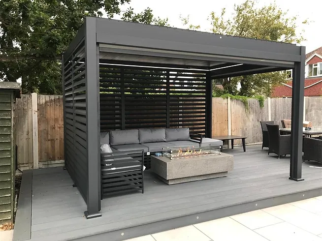 Pergola over a garden patio in Surrey